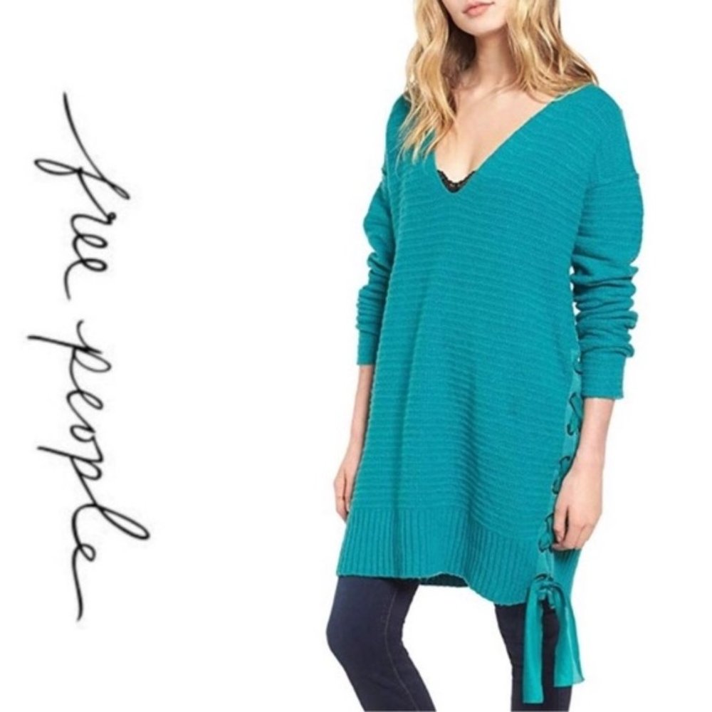 Free People Heart It Laces Sweater in Sky Blue Size XS NWT